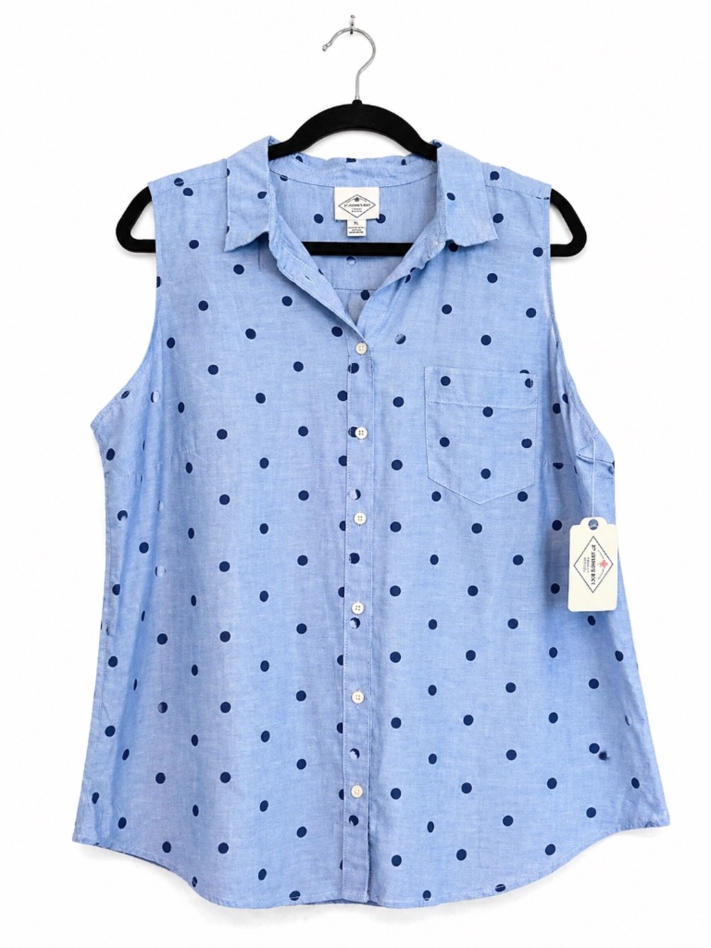 St John's Bay - Womens Chambray Polka Dot Blouse - Size XL - NWT